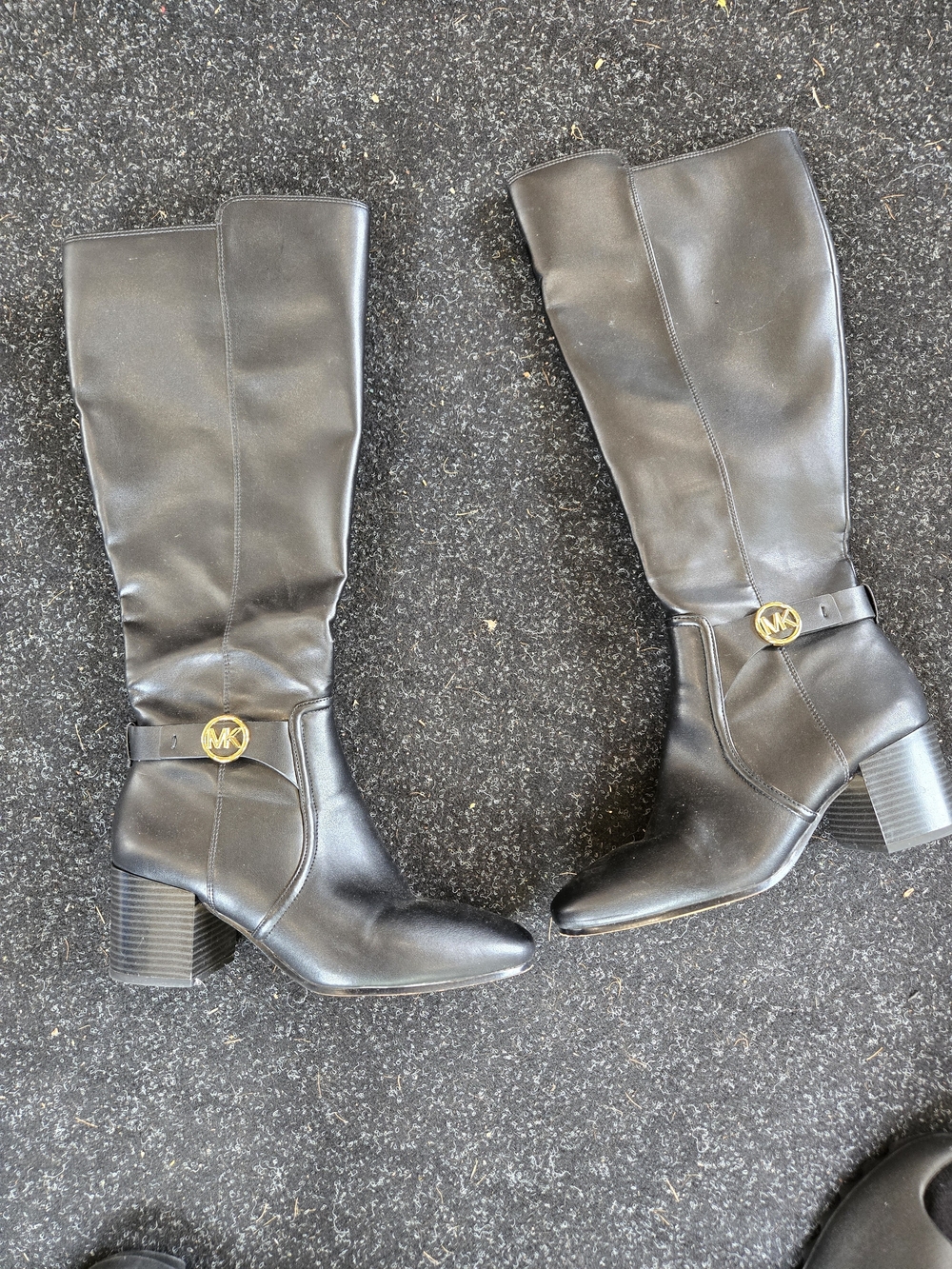 Michael Kors Black Leather Over-the-Knee Boots with Gold MK Accent